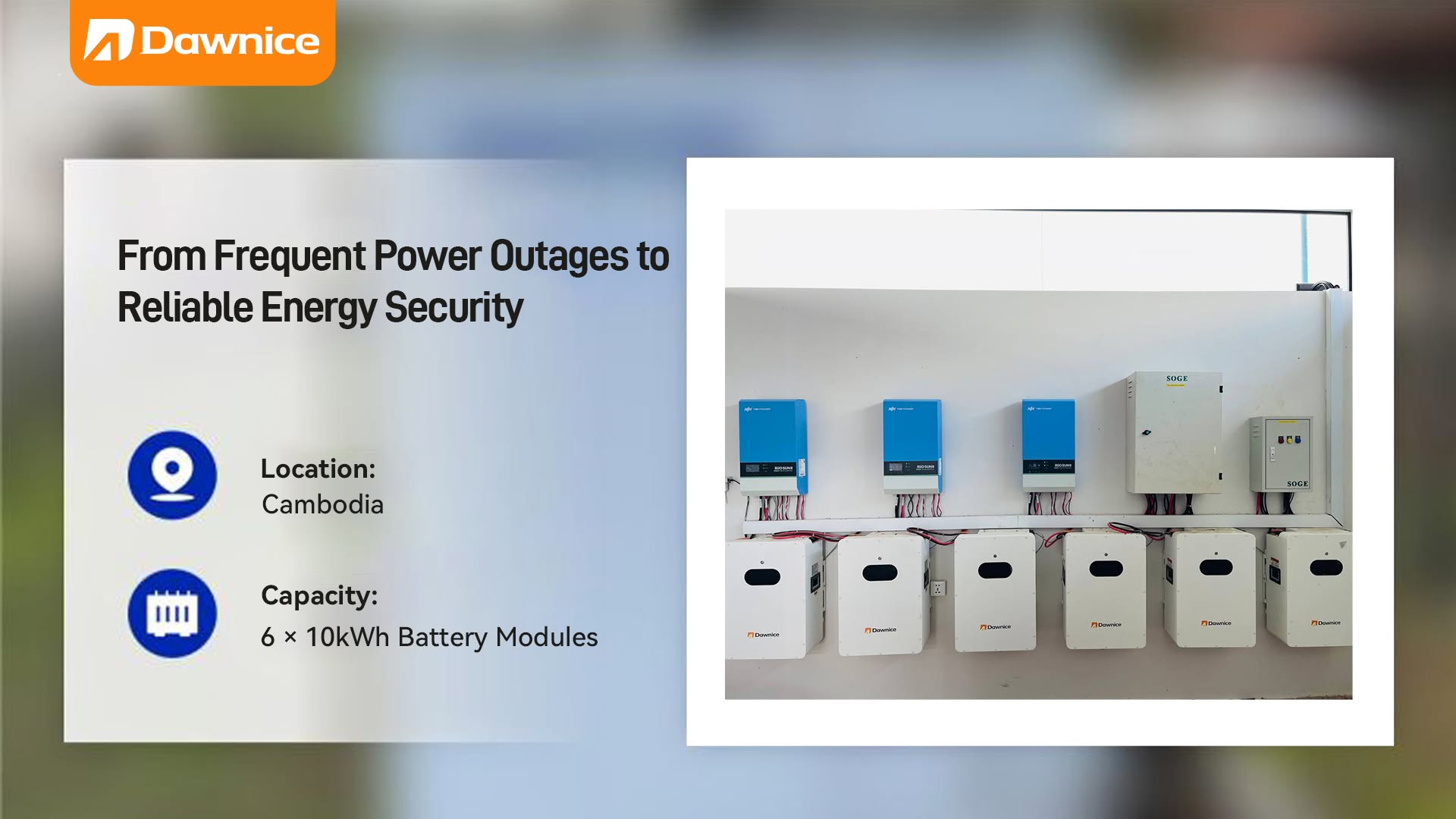 Dawnice 60kWh battery installation in Cambodia
