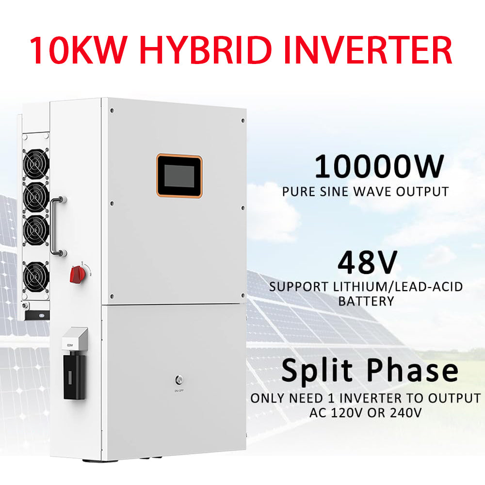 DDP to US inland - Dawnice 10kW Hybrid Solar Inverter 48V DC to 120V/240V AC, Split Phase Pure Sine Wave Inverter with MPPT Charger Controller, Support Parallel, for LiFePO4/Li/Lead-acid Battery with UL Certification