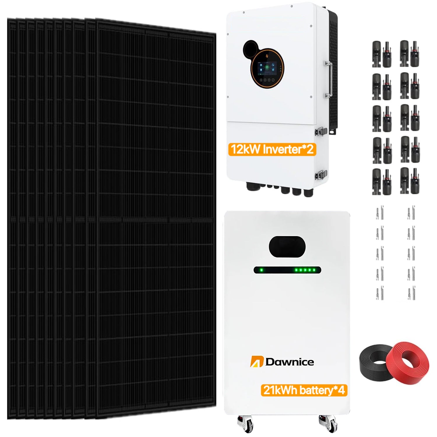 DDP-MX-Dawnice 19800w Off Sistema de Energía Solar de la Red Sistema Completa,con 48v Lifepo4 80kWh Batería,36 Pcs Biferial 550w Paneles Solar,24kw Potencia del inversor