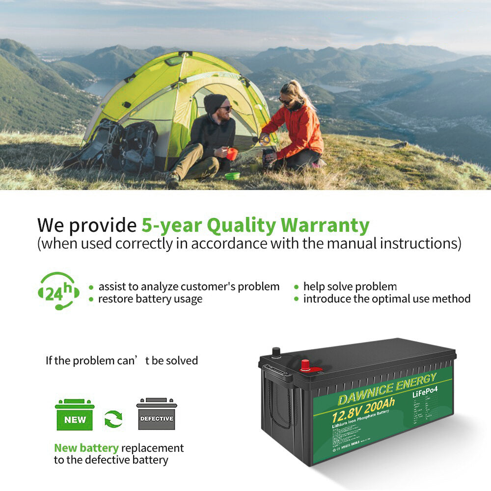 DDP al interior de EE. UU. - Batería Dawnice LiFePO4 de 12 V y 200 Ah con BMS integrado de 100 A, batería de litio de 2560 Wh y 10 años de vida útil, ideal para camping, almacenamiento de energía solar y energía de respaldo. Almacén en EE. UU. disponible.