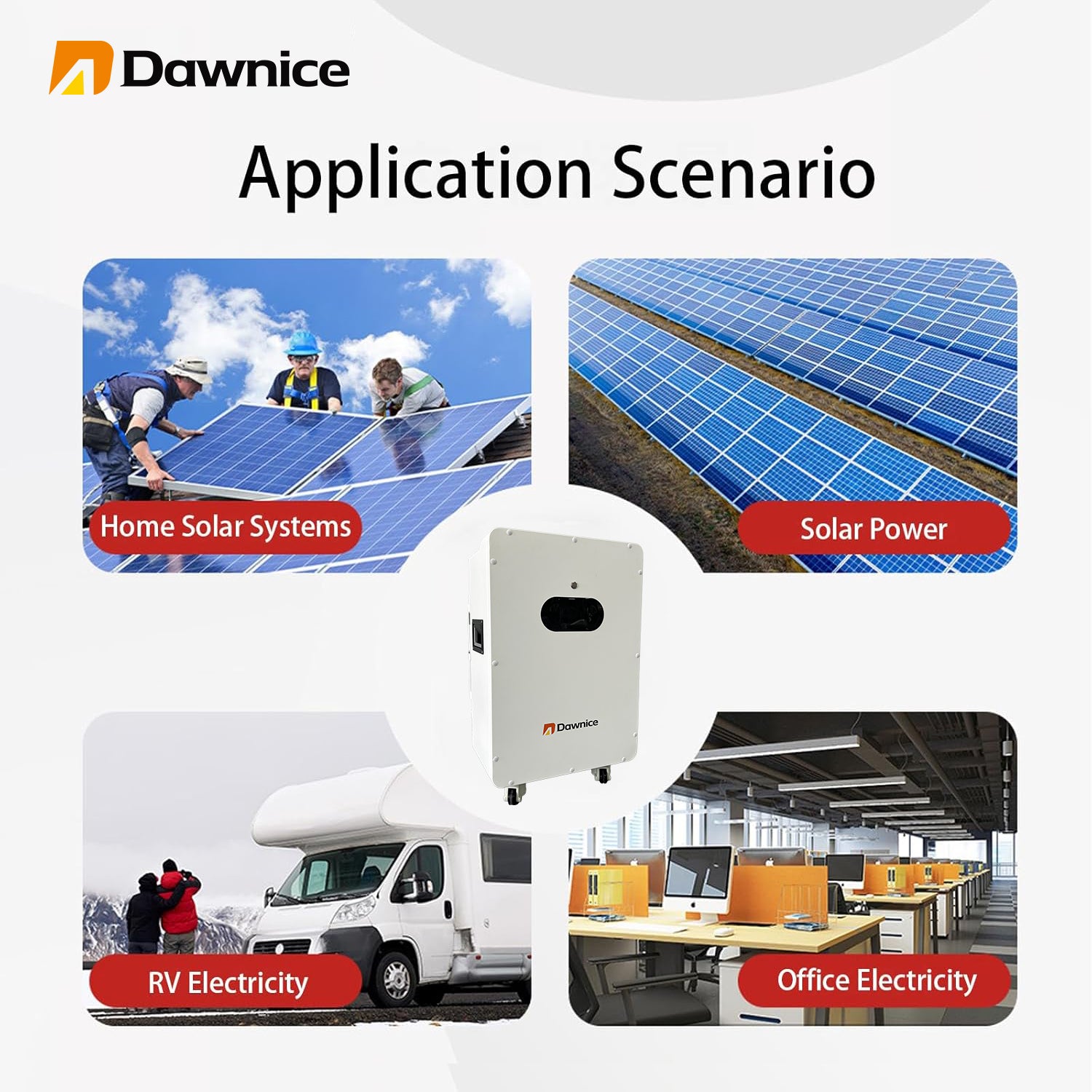 DDP to Puerto Rico - Dawnice 4 Sets 48V 12KW Split Phase Hybrid Solar Inverter Built in MPPT+ 12 Sets-51.2V 314Ah 16kwh LiFePO4 Lithium Battery