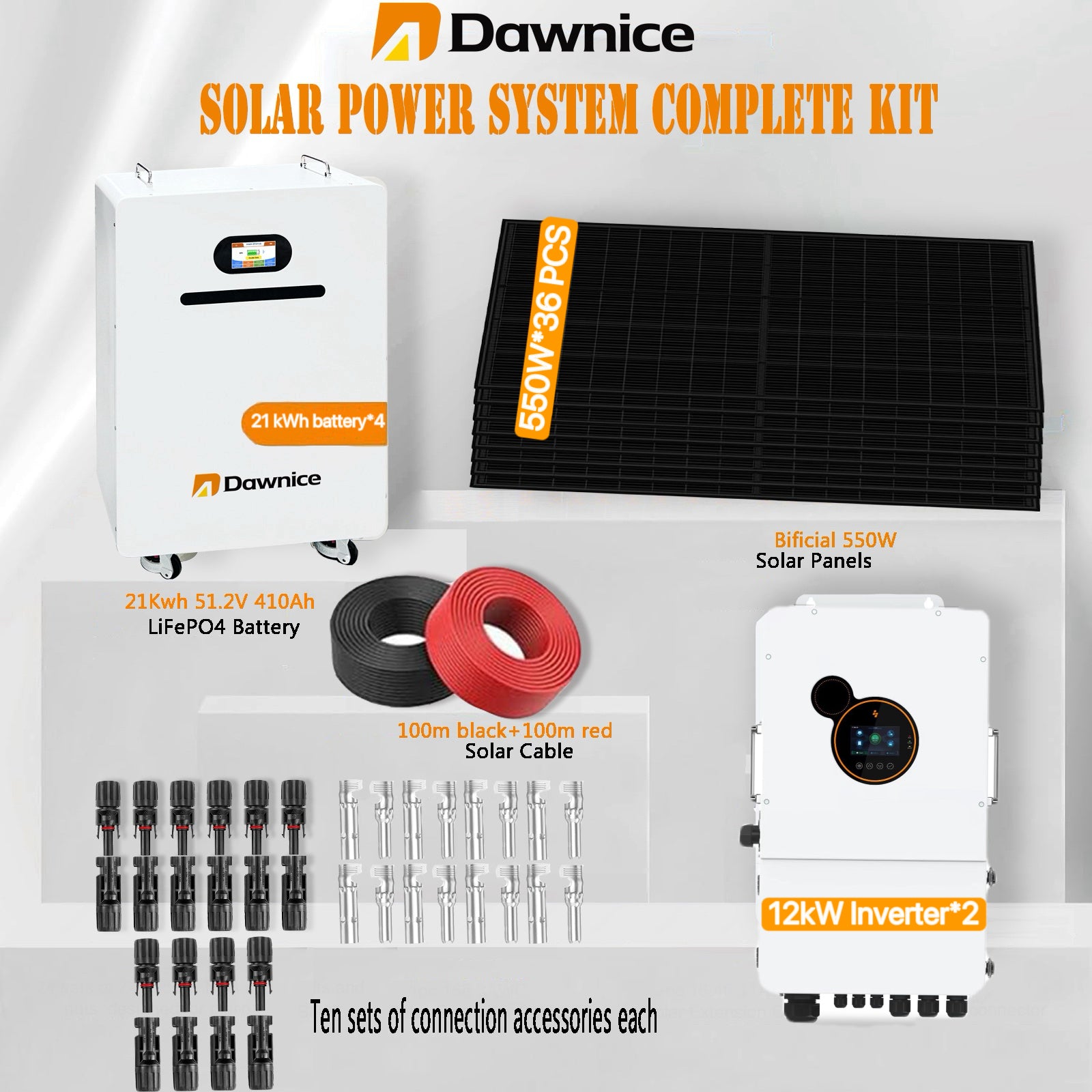 DDP-MX-Dawnice 19800w Off Sistema de Energía Solar de la Red Sistema Completa,con 48v Lifepo4 80kWh Batería,36 Pcs Biferial 550w Paneles Solar,24kw Potencia del inversor