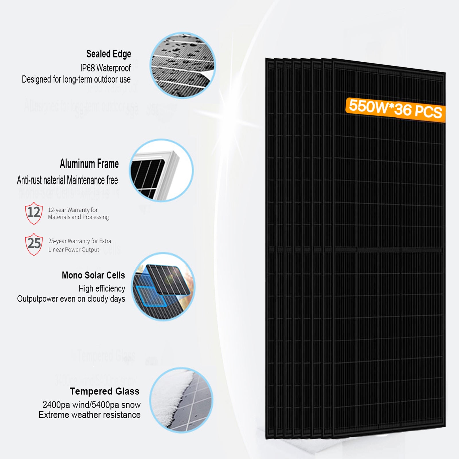 DDP-MX-Dawnice 19800w Off Sistema de Energía Solar de la Red Sistema Completa,con 48v Lifepo4 80kWh Batería,36 Pcs Biferial 550w Paneles Solar,24kw Potencia del inversor
