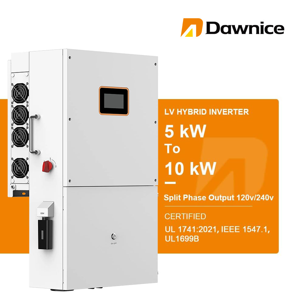 Inversor solar híbrido de 5 kW, de 48 V CC a 120 V/240 V CA, con controlador de carga MPPT 4 integrado para baterías de plomo-ácido LiFePO4 de 48 V, compatible con conexión en paralelo y homologado por UL.