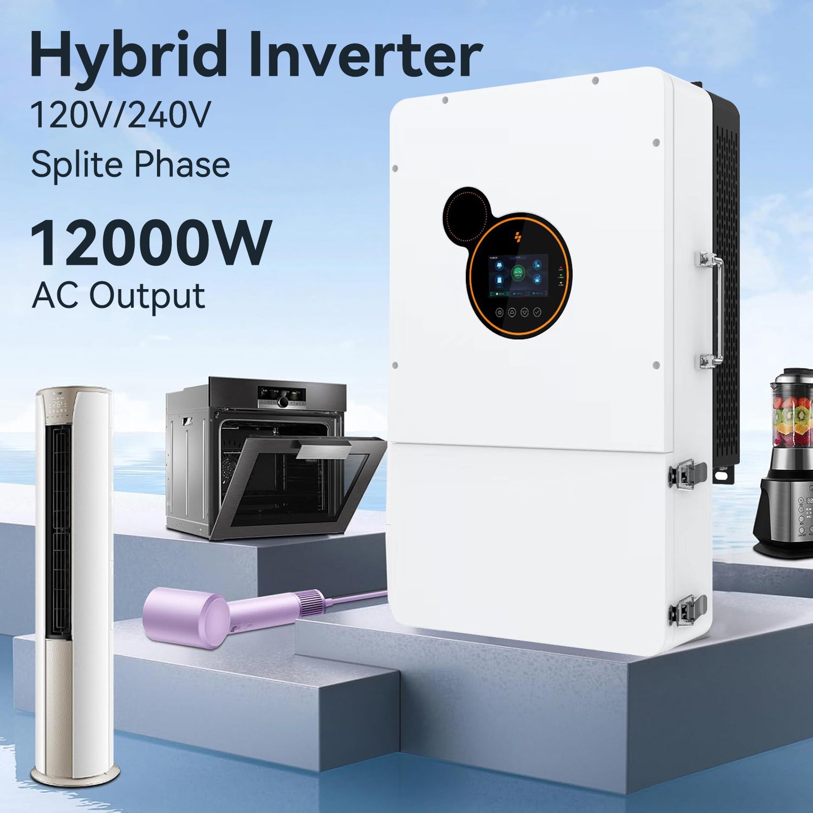 51.2V 410Ah 21kWh LifePO4 Lithium Solar Batteries Built in 200A BMS 12KW Hybrid Inverter Built in 2 MPPT Charge Controll Home Energy Storage Power Supply DC to AC Bluetooth Wireless