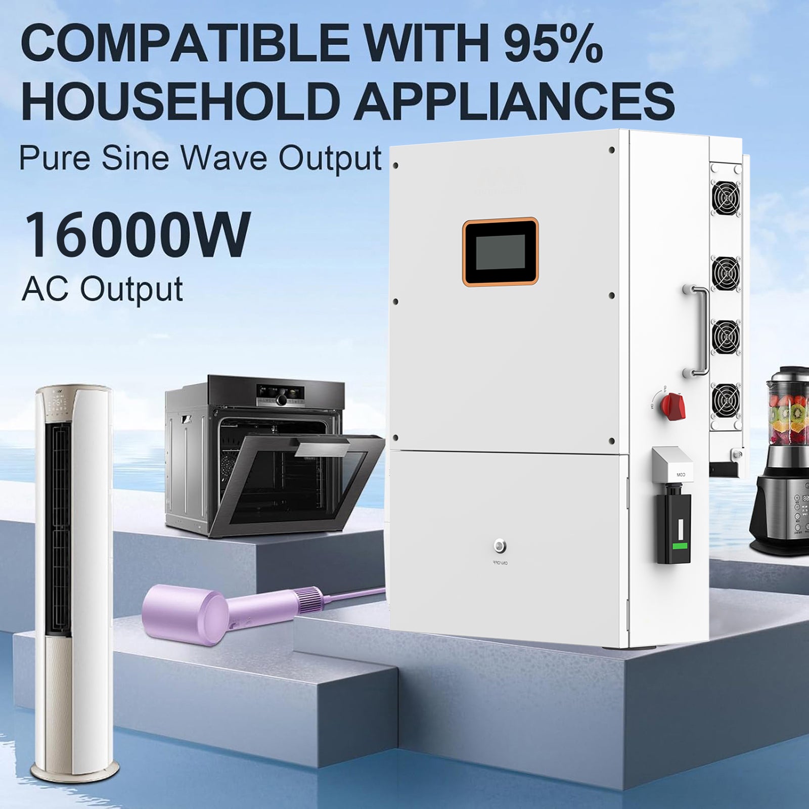 Inversor híbrido solar de 16 kW, inversor de potencia dividido de 48 V CC a 120 V/240 V CA, controlador de carga MPPT 4 integrado para trabajar con batería de plomo-ácido LiFePO4 de 48 V, compatible con paralelo, homologado por UL.