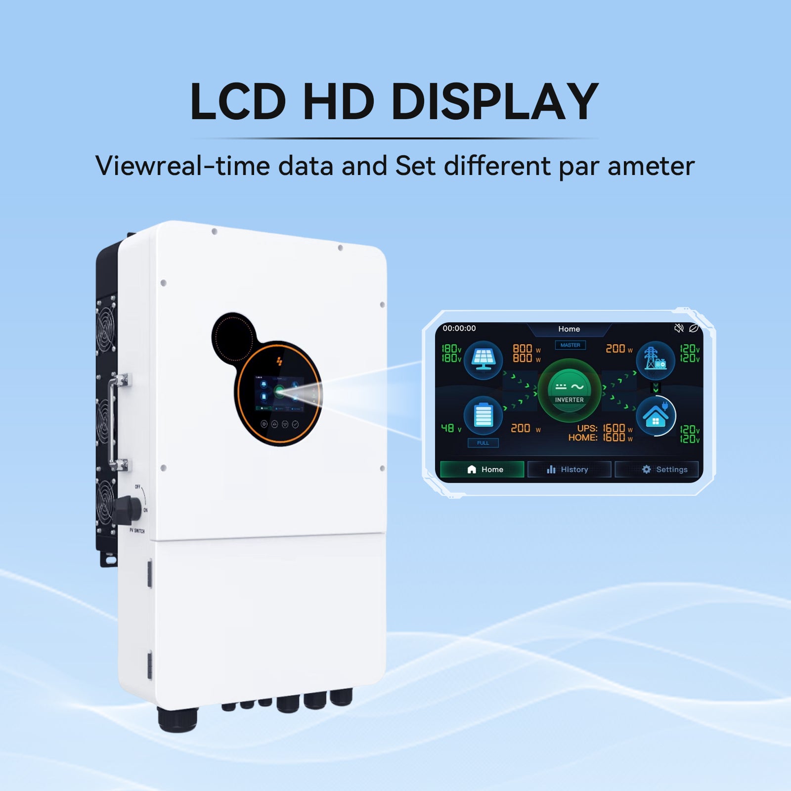 Baterías solares de litio LifePO4 de 51,2 V, 314 Ah y 16 kWh, BMS de 150 A integrado, inversor híbrido de 12 kW, control de carga 2 MPPT integrado, almacenamiento de energía para el hogar, fuente de alimentación CC a CA, Bluetooth inalámbrico