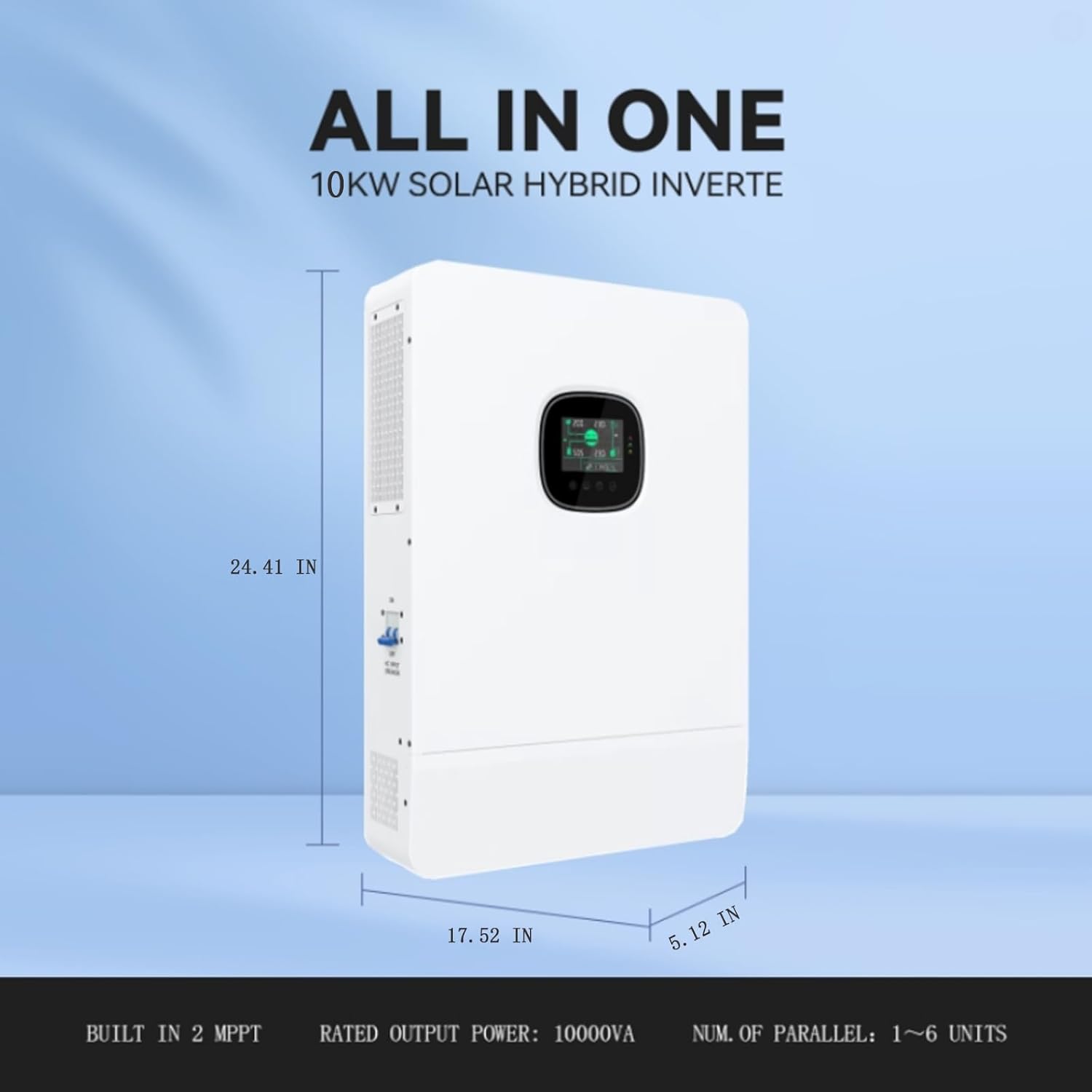 Inversor solar fuera de la red de 10 kW y 48 V, monofásico de 120 V CA, trifásico de fase dividida de 240 V CA, con 2 controladores de carga MPPT integrados, 6 inversores en paralelo para baterías de LiFePO4/Li/plomo-ácido homologadas por UL.