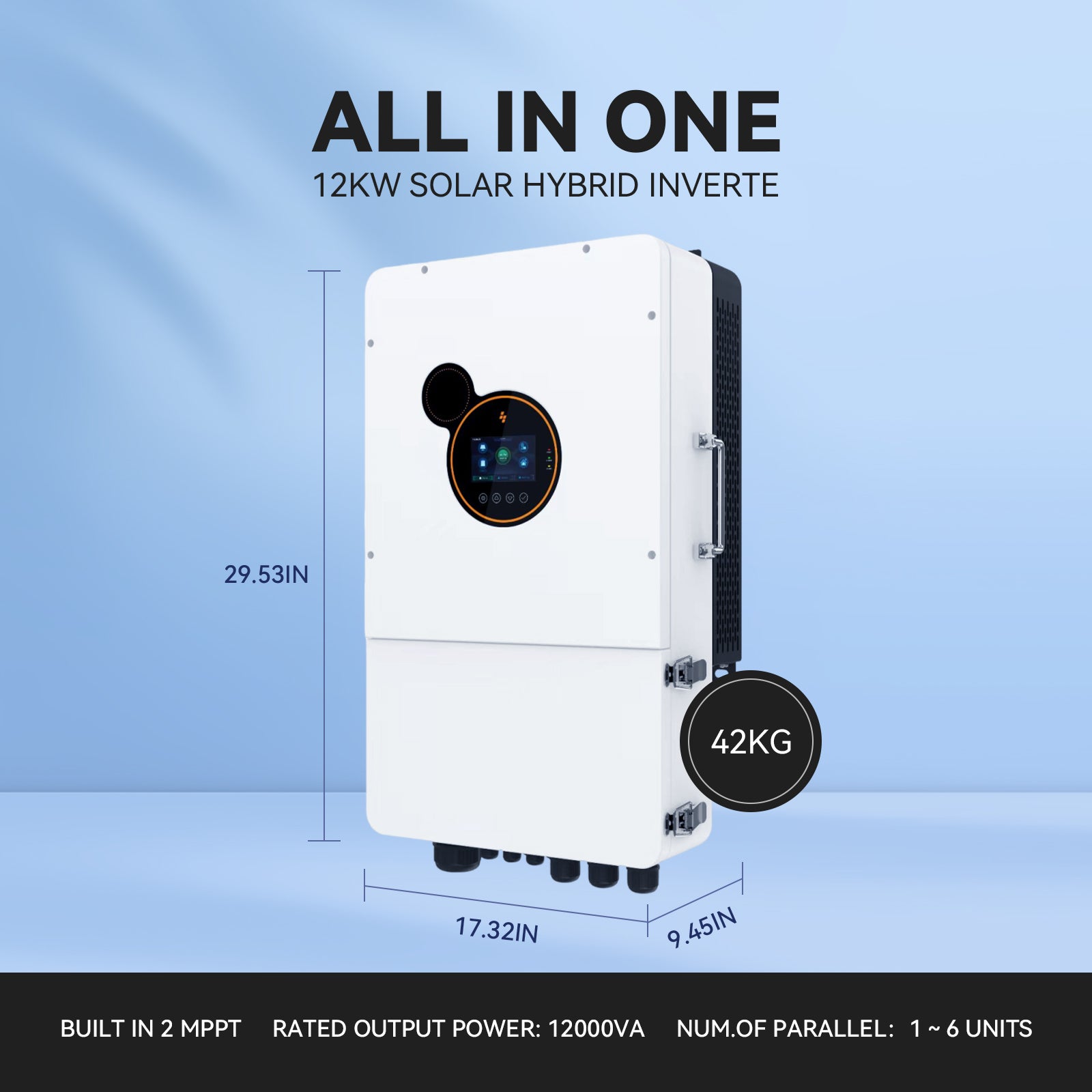 Baterías solares de litio LifePO4 de 51,2 V, 314 Ah y 16 kWh, BMS de 150 A integrado, inversor híbrido de 12 kW, control de carga 2 MPPT integrado, almacenamiento de energía para el hogar, fuente de alimentación CC a CA, Bluetooth inalámbrico