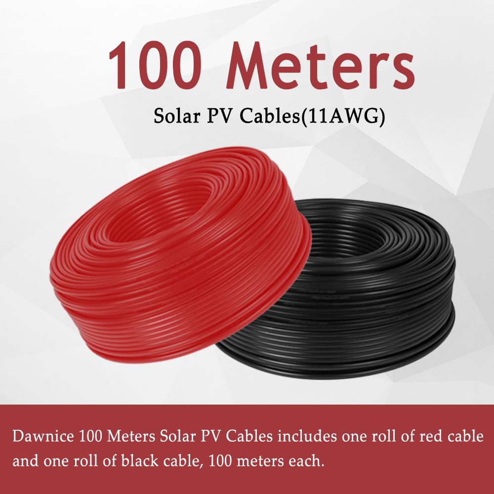 328Ft Solar Panel Cable 11AWG(4 mm2) Solar Panel Extension Cable Tinned Copper Wire for Outdoor Solar Systems(100m Red+100m Black)