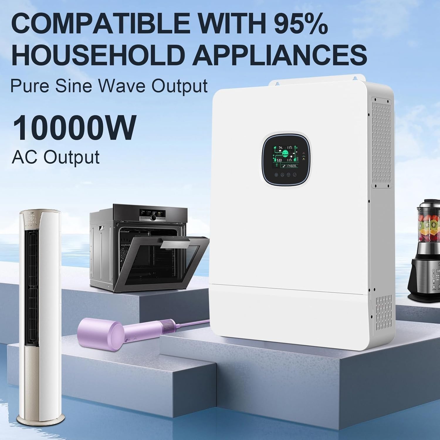Batería de respaldo para el hogar, de 16 kWh, 51,2 V, 314 Ah, con almacenamiento solar de litio LiFePO4 + inversor de 10 kW para uso fuera de la red, para uso doméstico, emergencias, camping y autocaravanas.