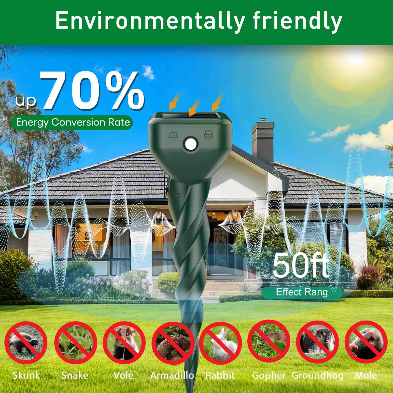 Mole Repellent Solar Powered, 8 Pack Snake & Skunk Repellent for Yard