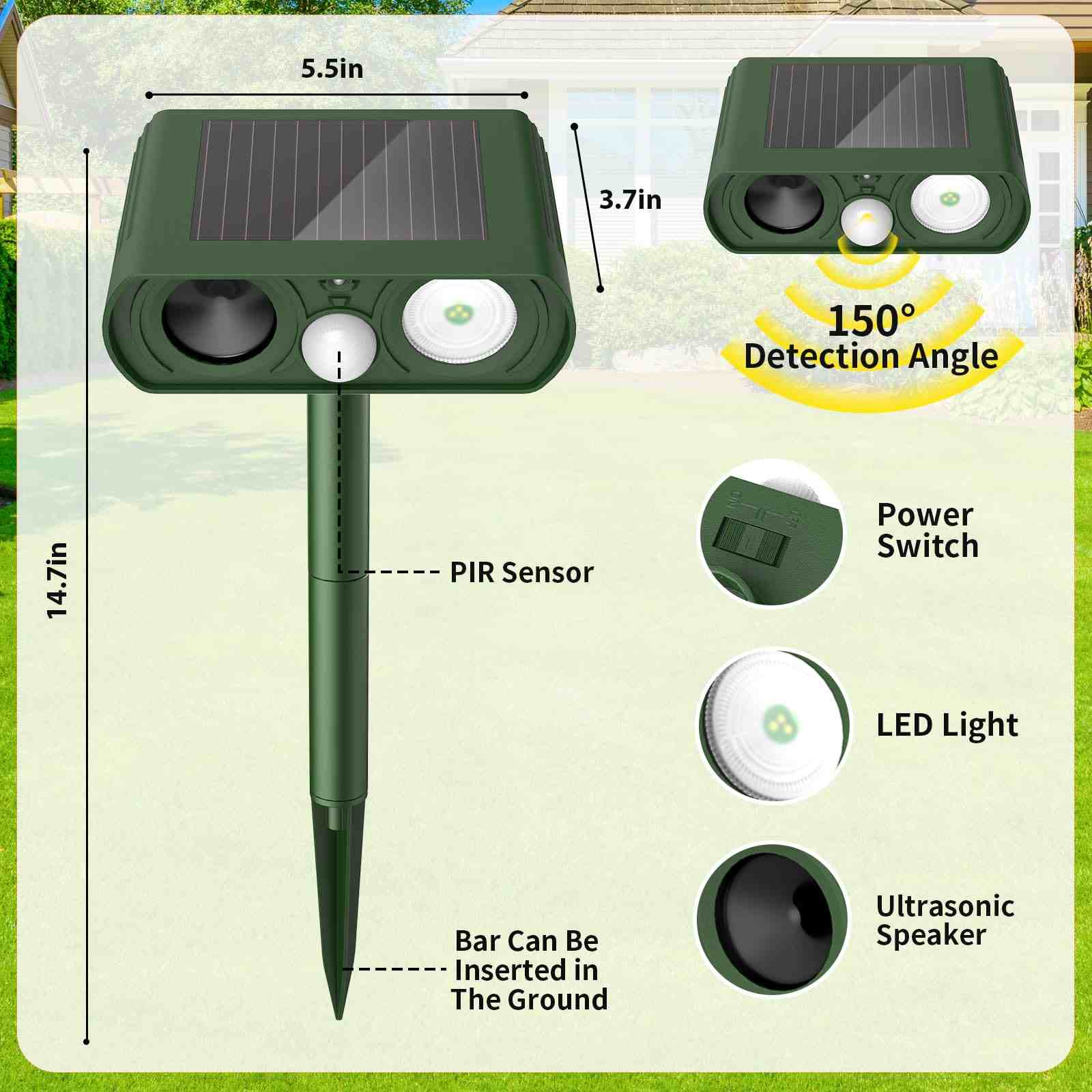 Solar Ultrasonic Animal Repellent Outdoor 1 Pack