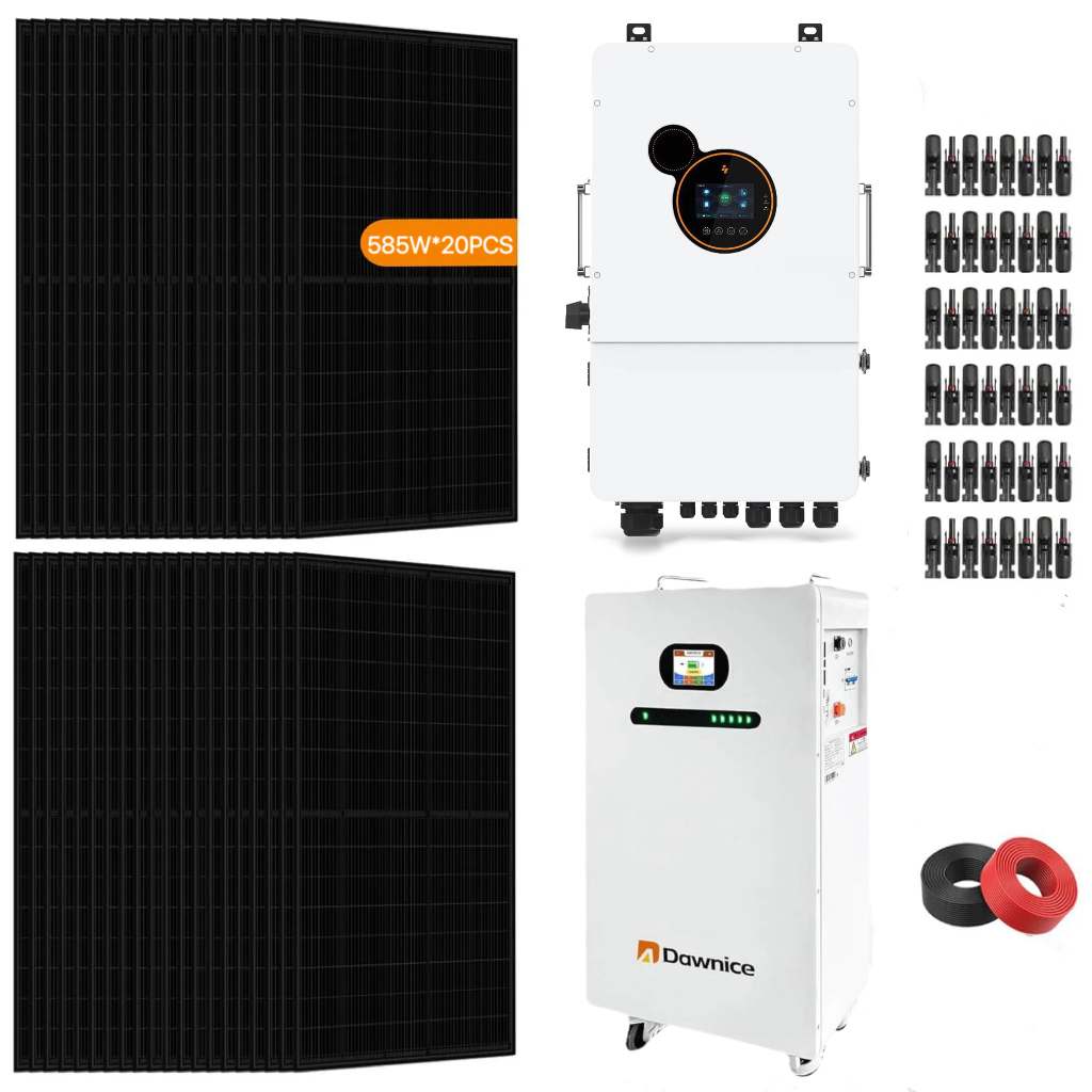 Dawnice 20KWH 12KW Hybrid Solar System Complete Kit 20PCS*585W Solar Panel+ 1Set 48V 12KW Hybrid Inverter + 1Set 20KWH Lithium Battery