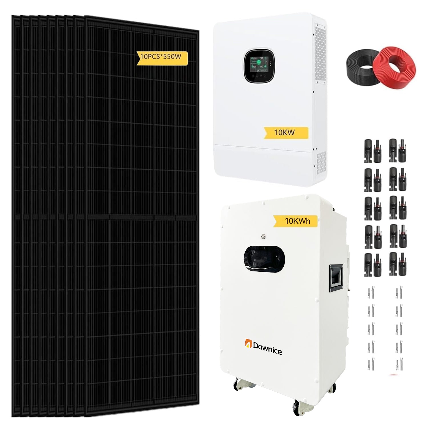 DDP to US inland - 10KW Off Grid Solar System Complete Kit 48V 10KWH Kit Home Solar Power System Complete Kit with 10PCS*550W Solar Panels, 10KW Inverter, 51.2V 206Ah 10000WH LiFeP04 Battery