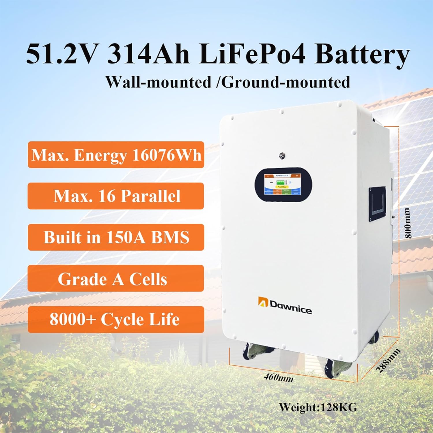 12KW Hybrid Solar Power System Complete Kit 20PCS 550W Solar Panel (11KW) +1Sets 48V 12KW Split Phase Inverter Built in MPPT+ 32kwh Battery 2 Sets-51.2V 314Ah 16kwh Whole House Storage LiFePO4 Lithium Battery with Mounting Bracket for Roof