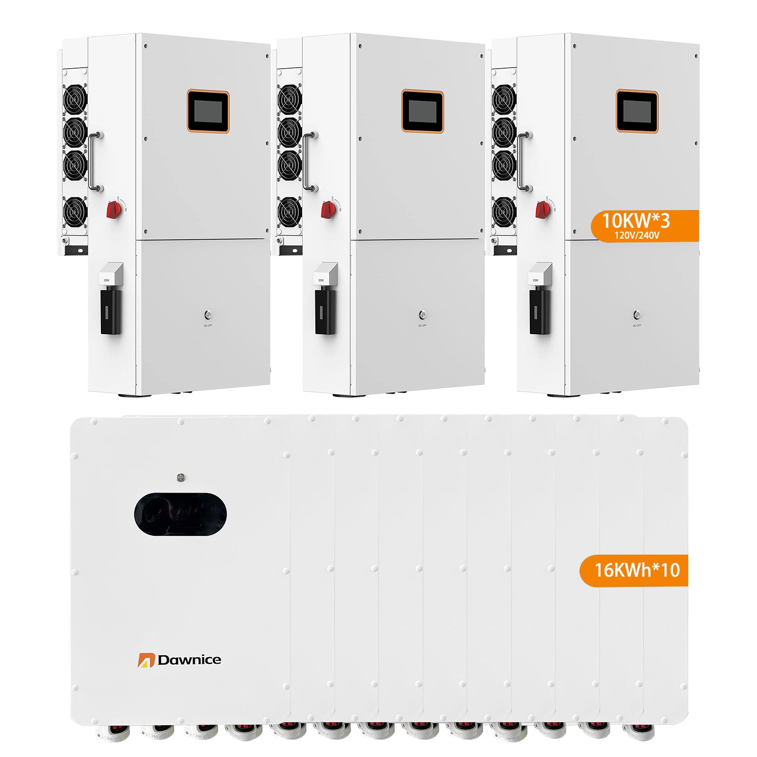 DDP to Puerto Rico - Dawnice 3 Sets 48V 10KW Split Phase Hybrid Solar Inverter Built in MPPT+ 10 Sets-51.2V 314Ah 16kwh  LiFePO4 Lithium Battery