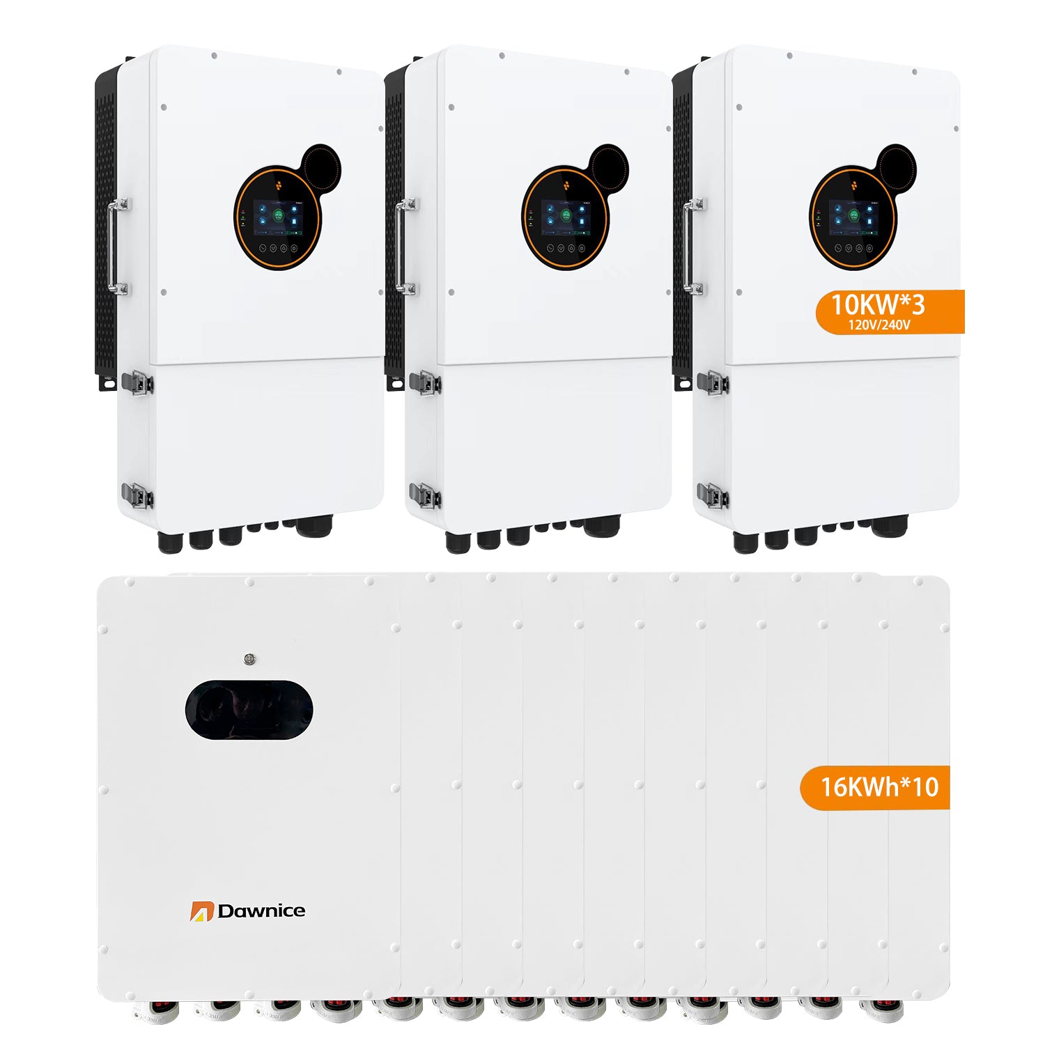 DDP to Puerto Rico - Dawnice 3 Sets 48V 12KW Split Phase Hybrid Solar Inverter Built in MPPT+ 10 Sets-51.2V 314Ah 16kwh LiFePO4 Lithium Battery