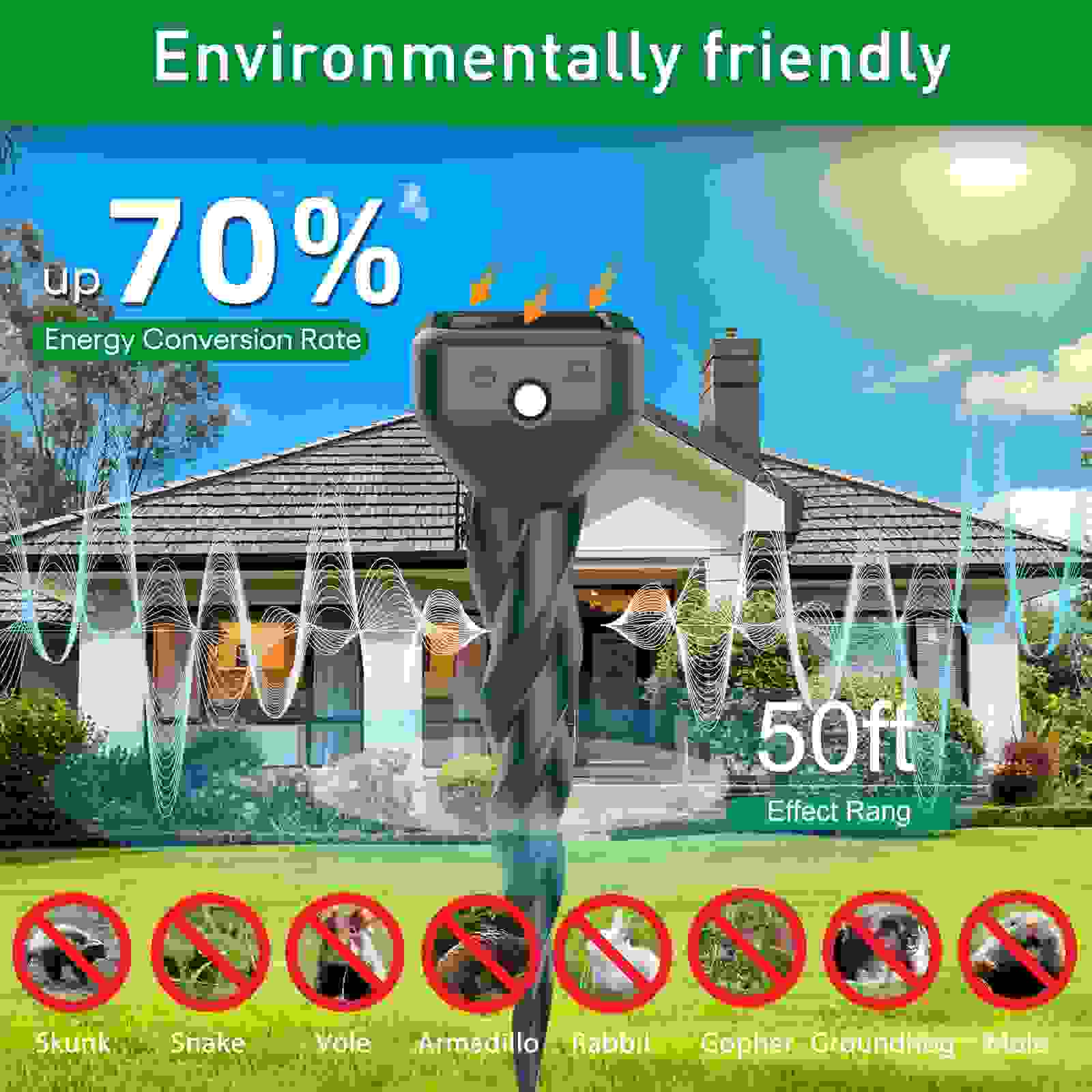 Mole Repellent Solar Powered, 8 Pack Snake & Skunk Repellent for Yard