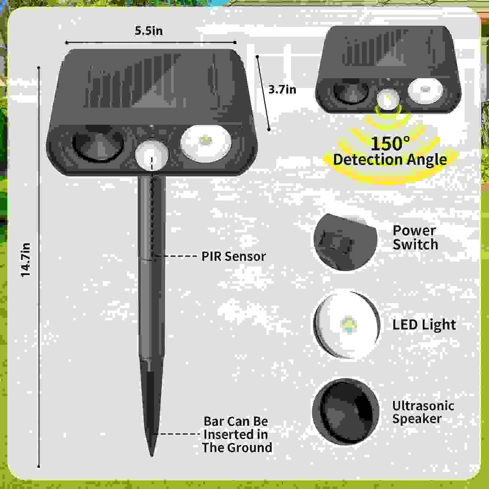 Solar Ultrasonic Animal Repellent Outdoor 1 Pack