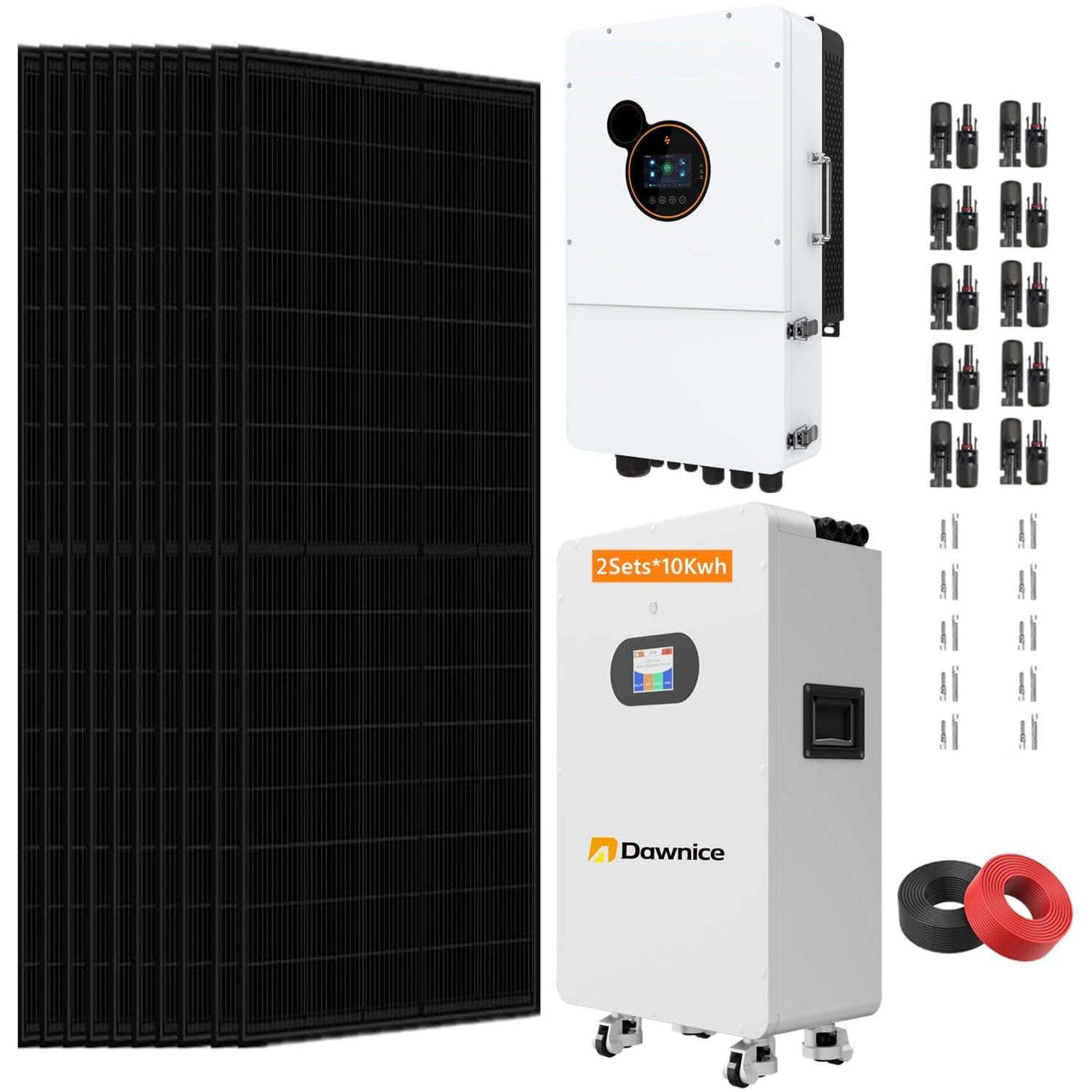 DDP-MX - Kit completo de sistema de energía solar híbrido de 10 KW5.8 KW + inversor híbrido de 48 V + batería solar LiFePo4 de 51.2 V (10 unidades x 580 W PV+1 inversor de 10