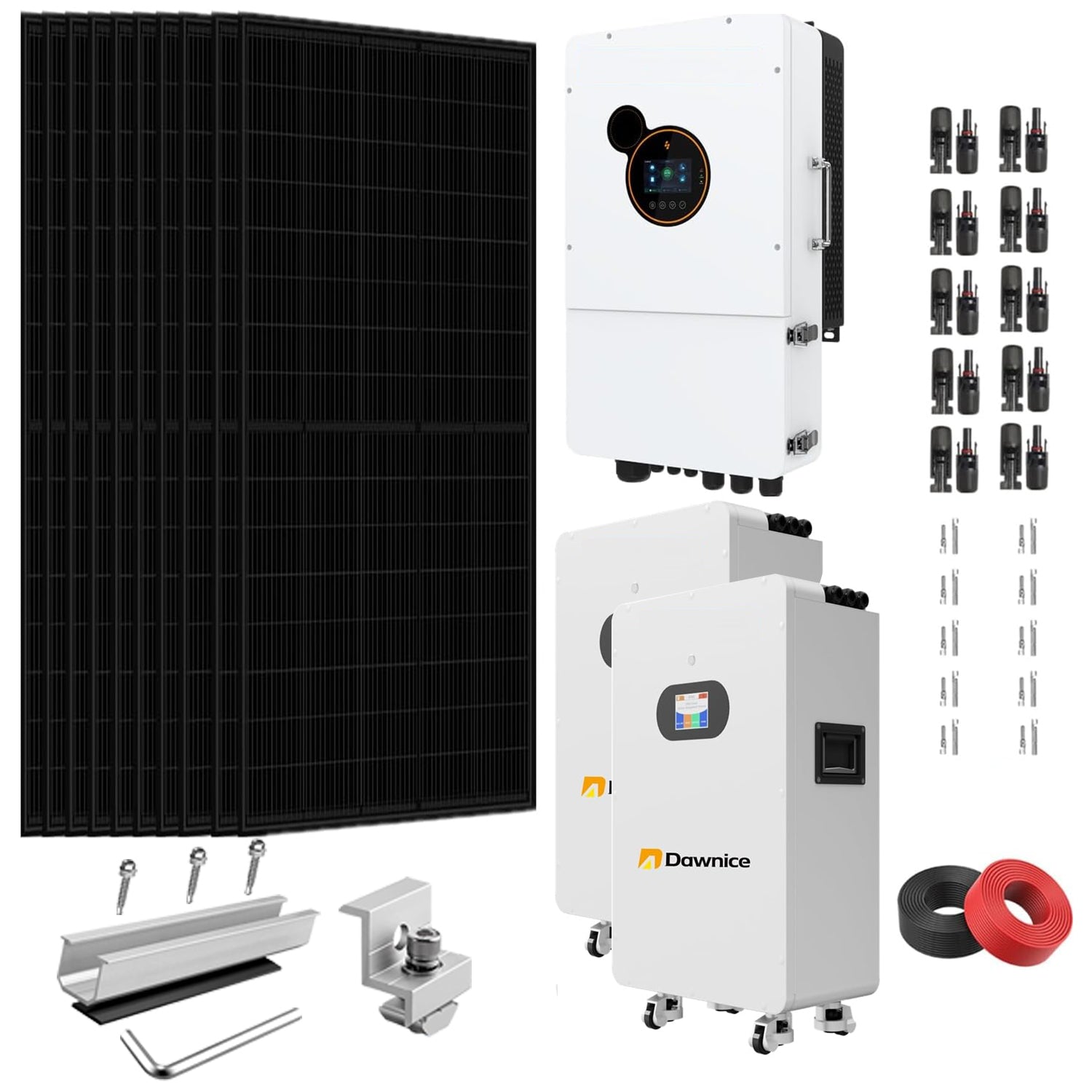 12KW 48V Hybrid Solar Power System Complete kit with UL+PV Solar Panel + 48V Hybrid Inverter + LiFePO4 48V Lithium Battery (20pcs*550W solar panels+ 1Set*12KW Inverter+2Set*16KWH Battery+Solar Panel Mounting Bracket)