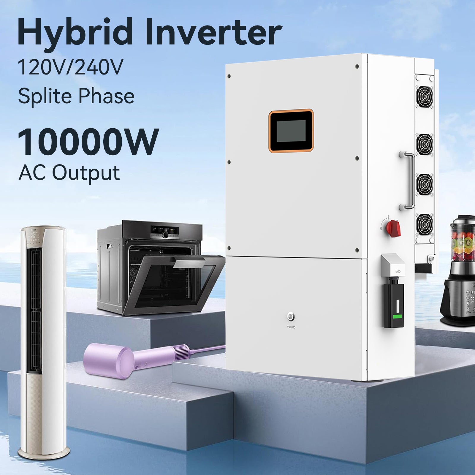 DDP to US inland - Dawnice 10kW Hybrid Solar Inverter 48V DC to 120V/240V AC, Split Phase Pure Sine Wave Inverter with MPPT Charger Controller, Support Parallel, for LiFePO4/Li/Lead-acid Battery with UL Certification