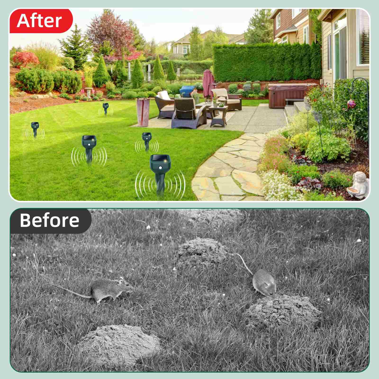 Mole Repellent Solar Powered, 8 Pack Snake & Skunk Repellent for Yard
