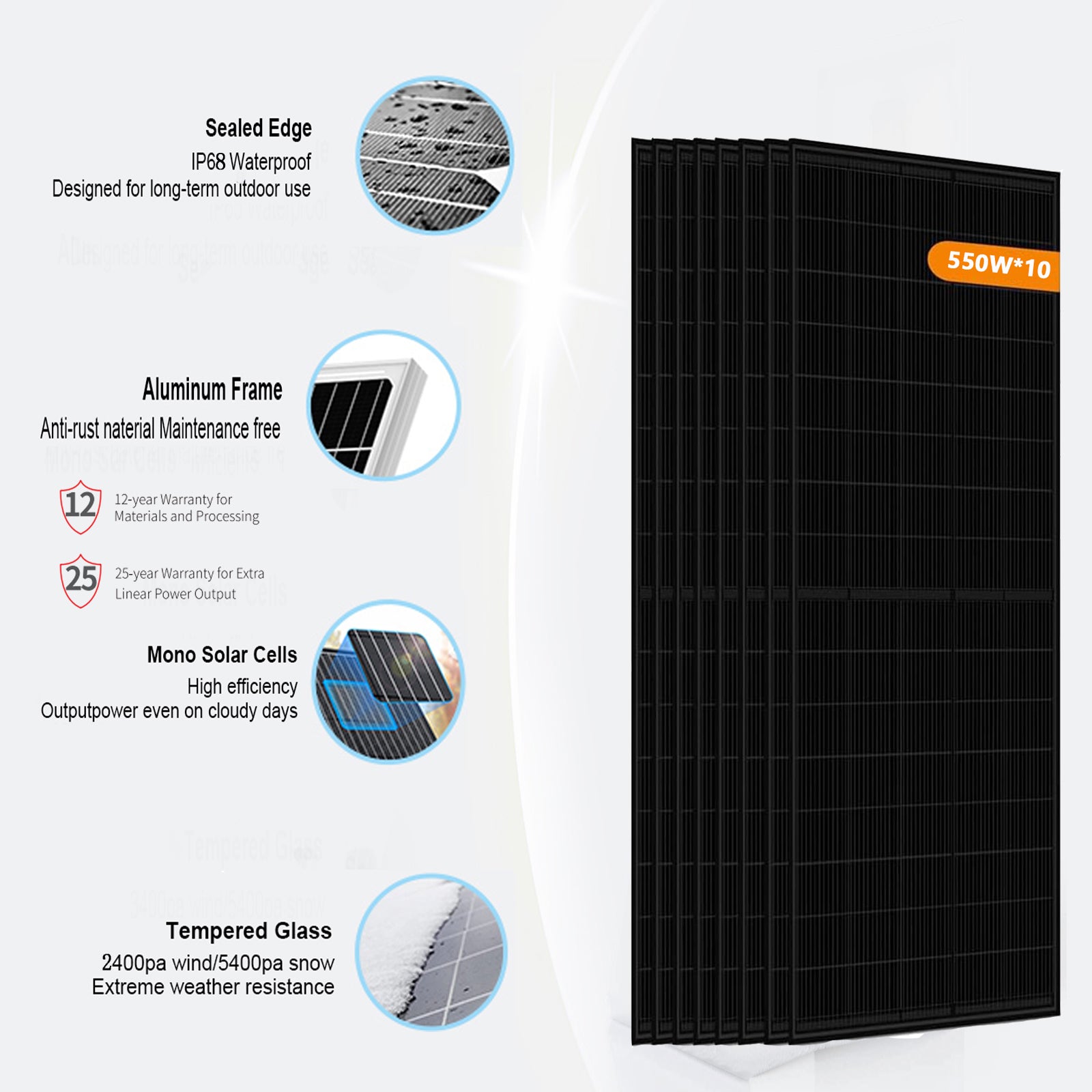 DDP-MX-Dawnice 9900w Off Sistema de Energía Solar de la Red Sistema Dos 20kWh Batería 18 Pcs Biferial 550w Paneles 10kW Solar Inversitor con Controlador Mppt 120/240vac